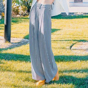 NWT Hyfve Funky Flare High-Waisted Stripe-Print Flared Pants In Navy And White